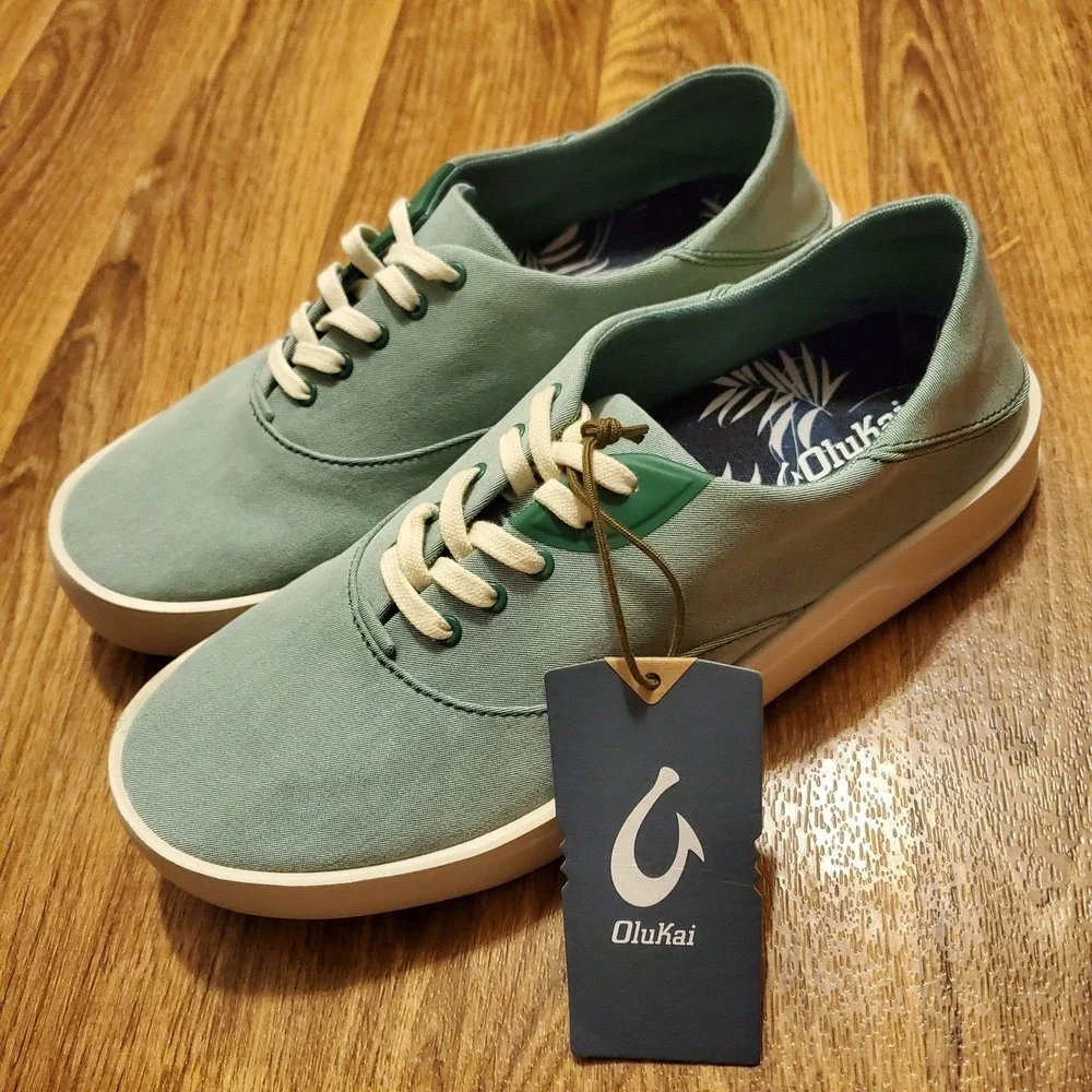 OluKai Boat Shoes Men 9 Tradewind Bamboo Green Textile Low Top Fishing New